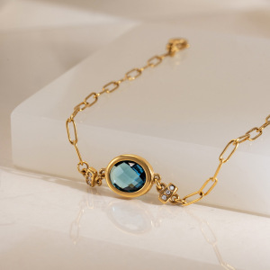 Bracelet À Breloques Pour Femme En Acier Inoxydable Étanche, Forme Elliptique, Couleur Or, Avec Cristal h5 Image4