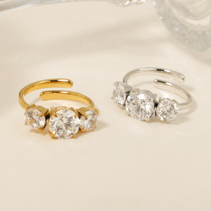 Bagues Pour Femmes En Acier Inoxydable Doré, Style Cercle Simple, Étanches, Serties De Zircon Et Ornées De Pierres Précieuses. Collection Luxueuse. h5 Image3