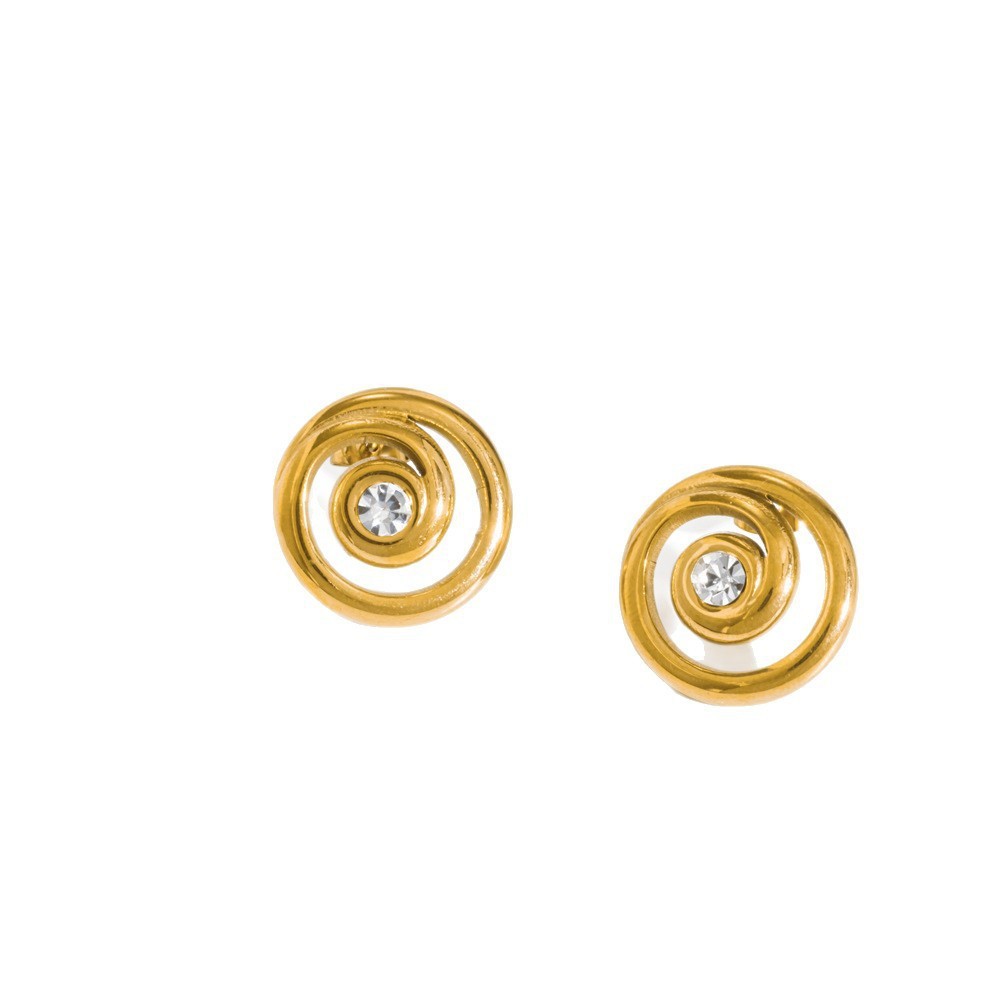 Boucles D'Oreilles Puces Pour Femmes, Forme Géométrique, En Acier Inoxydable, Étanches, Couleur Or, Ornées De Strass. Image3