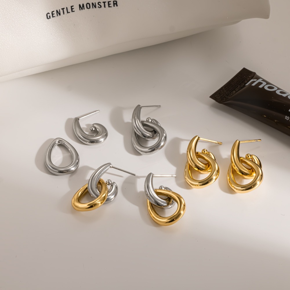 Boucles D'Oreilles Pendantes Pour Femme, En Acier Inoxydable Doré, Forme Géométrique, Étanches Image2