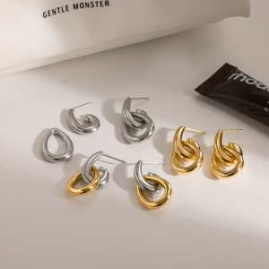 Boucles D'Oreilles Pendantes Pour Femme, En Acier Inoxydable Doré, Forme Géométrique, Étanches h5 Image2