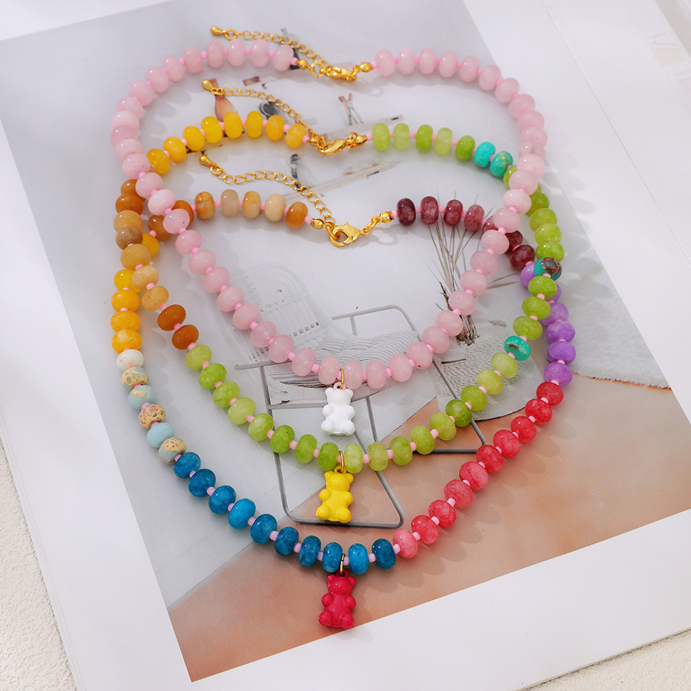 Colliers De Perles Pour Femmes, Collection Romantique Sweet Bear, Dégradé De Couleurs, Pierres Naturelles, Couleur Or h5Image4