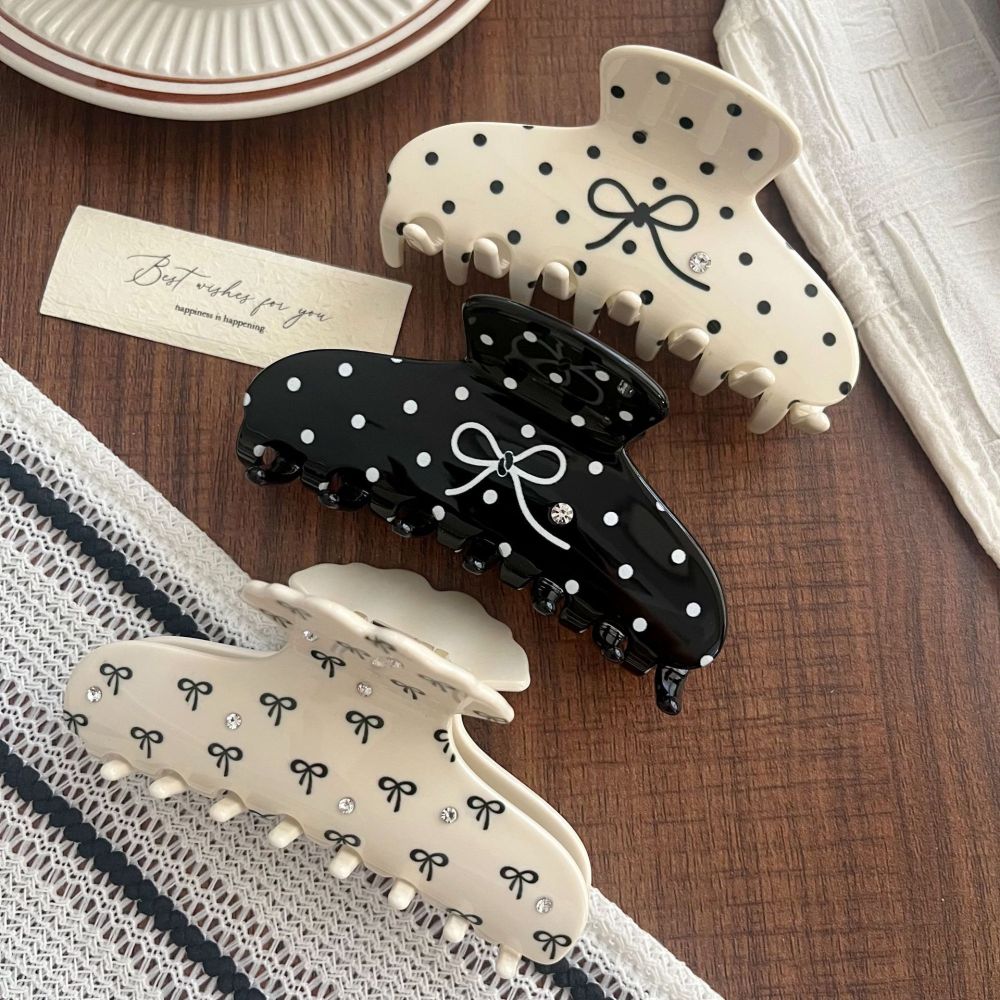 Pinces À Cheveux Simple Series Sweet Bow Knot À Pois En Acétate Et Strass h5Image3