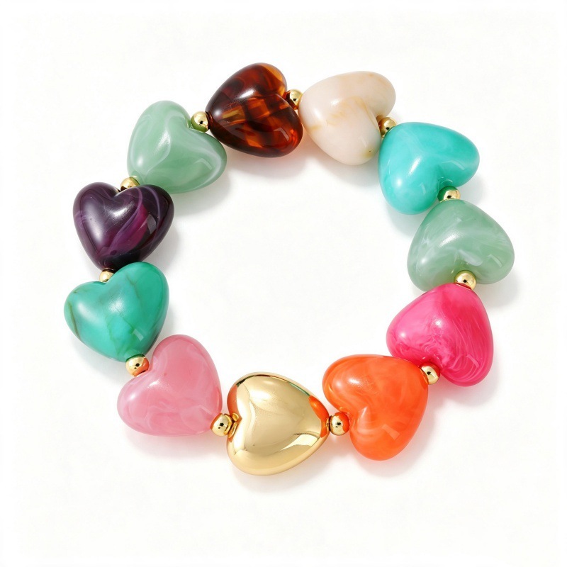 Bracelets En Résine Pour Femmes, Collection Simple Series Retro Heart Beads 