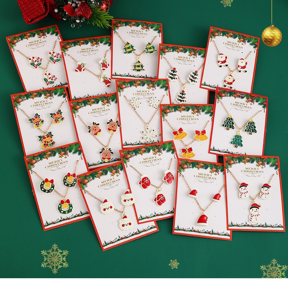 Ensembles De Bijoux Romantiques Pour Femmes, Mignons, En Alliage Doré, Pour Noël. Image2