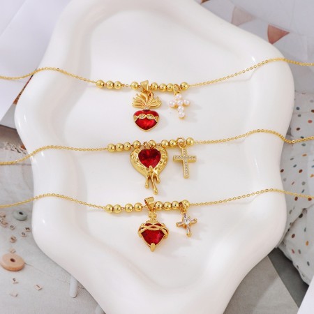 Colliers Pendentifs Pour Femmes En Forme De Cœur, Croix Et Zircon Couleur Cuivre Doré De La Collection Simple Series 2