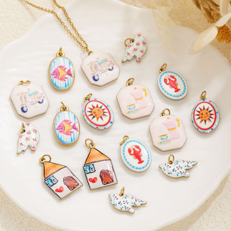 Pendentifs Pour Femmes En Acier Inoxydable, Couleur Or, Forme Elliptique, Style Romantique, À Faire Soi-Même, En Forme De Poisson Irrégulier. Collection À Personnaliser. 2