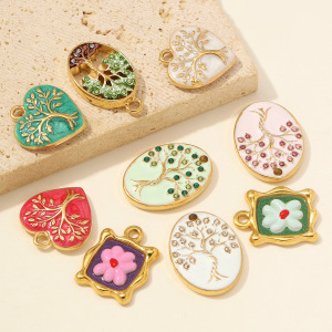 Pendentifs Pour Femmes En Acier Inoxydable, Ornés De Strass, En Forme De Cœur Et De Fleur Émaillée, Collection Romantique h5 Image3