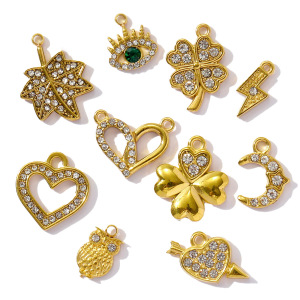 Pendentifs Pour Femmes En Forme De Cœur, En Acier Inoxydable Étanche, Couleur Or, Ornés De Strass h5 Image2