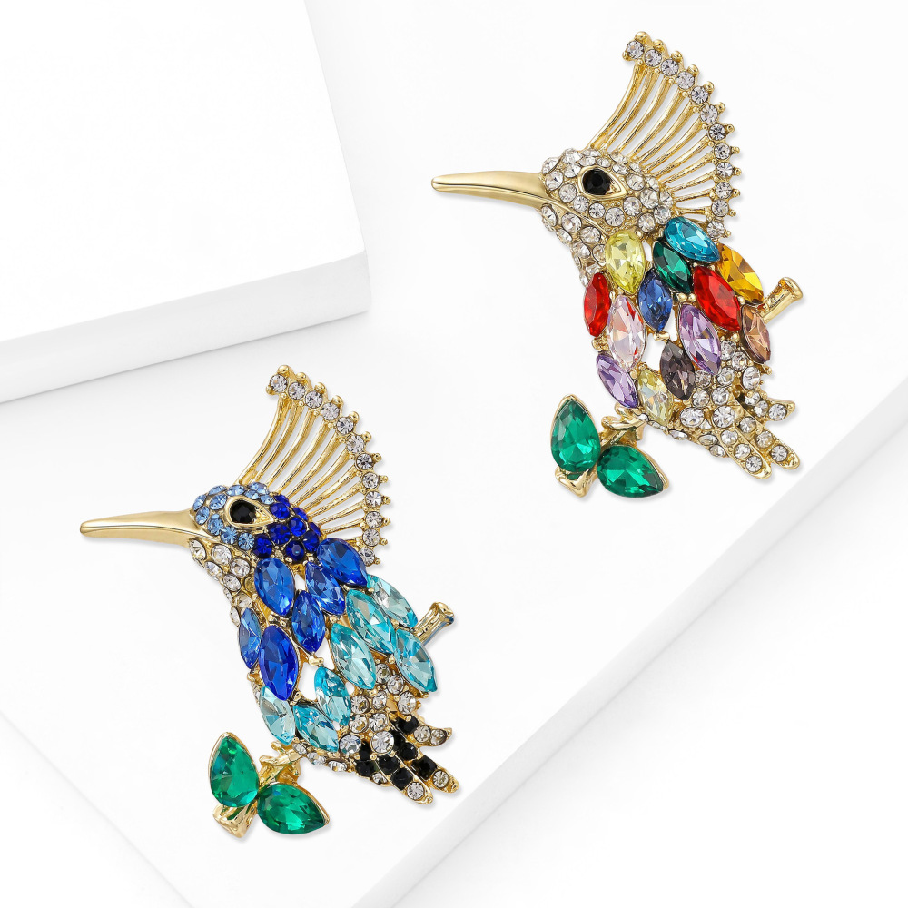 Broches En Métal Et Strass Représentant De Mignons Oiseaux Multicolores De La Série Luxueuse Image2