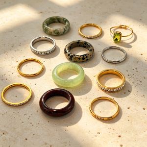 Ensembles De Bagues Romantiques En Acier Inoxydable De Forme Irrégulière, Étanches Et De Couleur Or, Pour Les Vacances h5 Image4