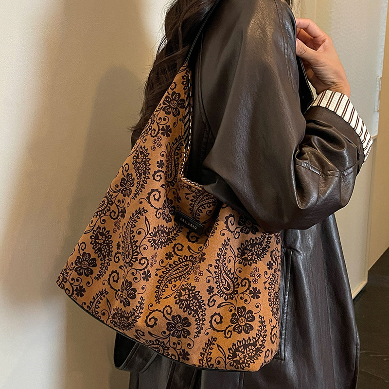 Sacs À Bandoulière Carrés Pour Femmes En Daim Imprimé Cachemire Uni Style Bohème Image2