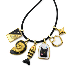 Colliers Pendentifs Pour Femmes, Collection Classique, Motif Animal, Rectangulaire Et Poisson, En Acier Inoxydable Étanche, Couleur Or h5 Image4