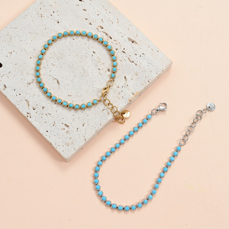 Bracelet Ethnique Rétro Patchwork En Acier Inoxydable Étanche Couleur Or Avec Pierres Naturelles Pour Femme 2
