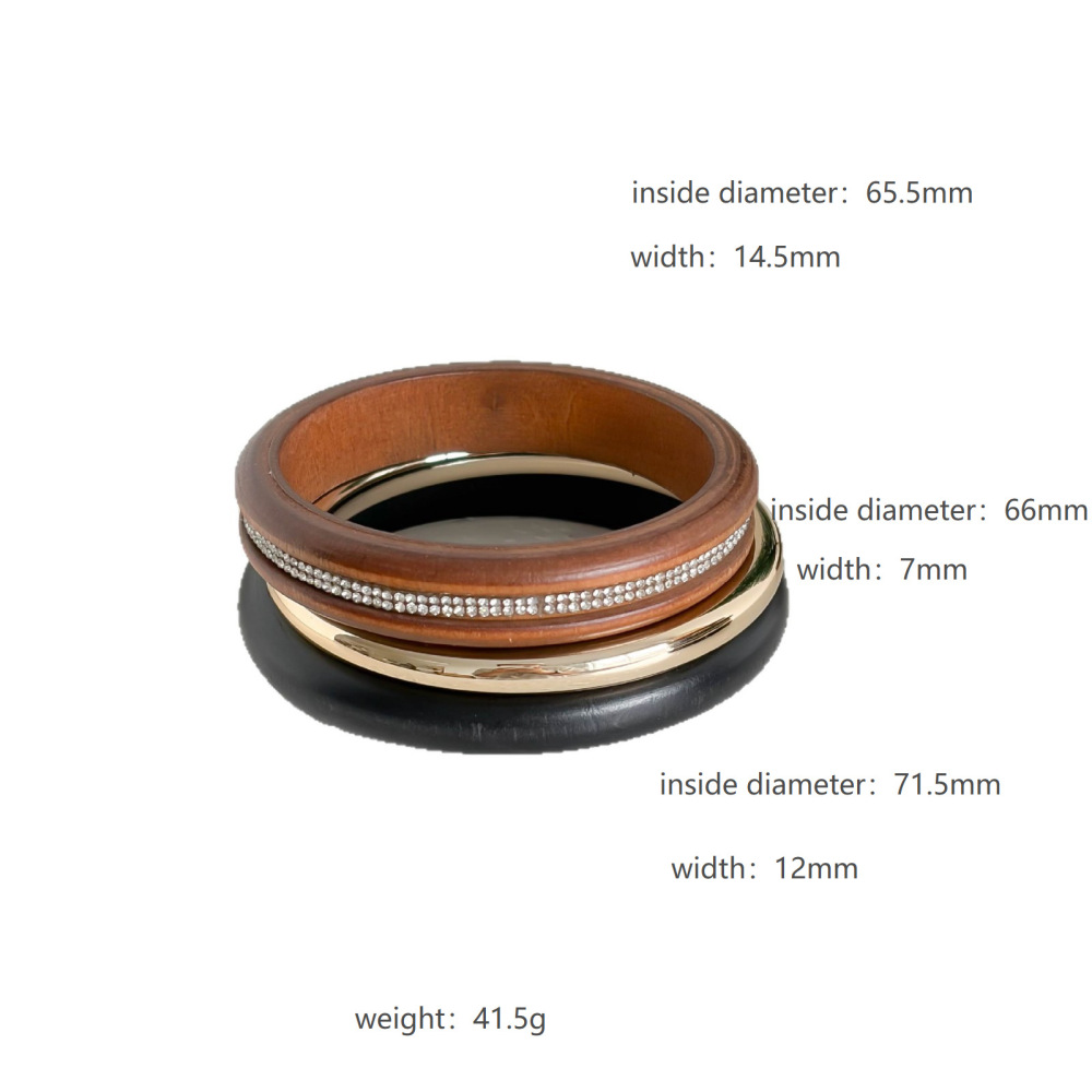 Ensembles De Bracelets Pour Femmes En Acrylique Et Bois De Couleur Unie Ornés De Strass h5Image4