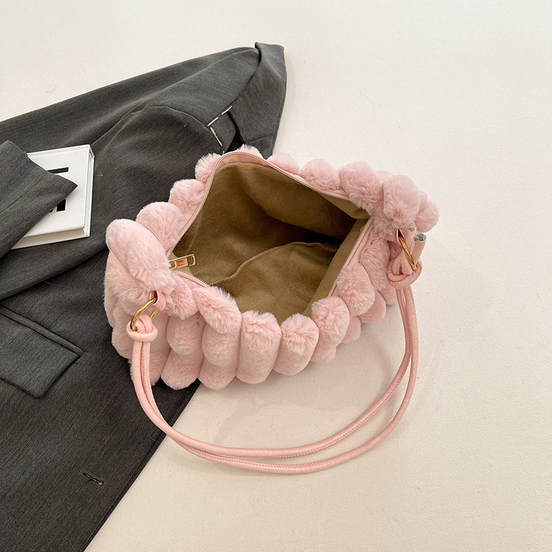 Sacs À Bandoulière Femme En Peluche Unie, Style Décontracté Image6
