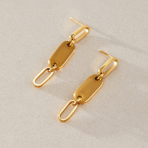 Boucles D'Oreilles Pendantes Pour Femme, En Acier Inoxydable Doré, Forme Géométrique Simple, Étanches. h5 Image2