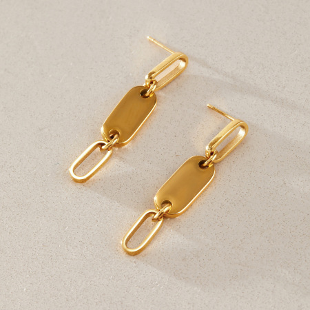 Boucles D'Oreilles Pendantes Pour Femme, En Acier Inoxydable Doré, Forme Géométrique Simple, Étanches. 2
