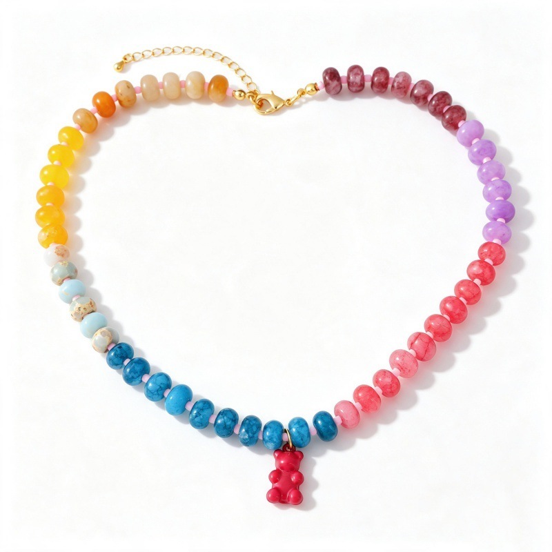 Colliers De Perles Pour Femmes, Collection Romantique Sweet Bear, Dégradé De Couleurs, Pierres Naturelles, Couleur Or