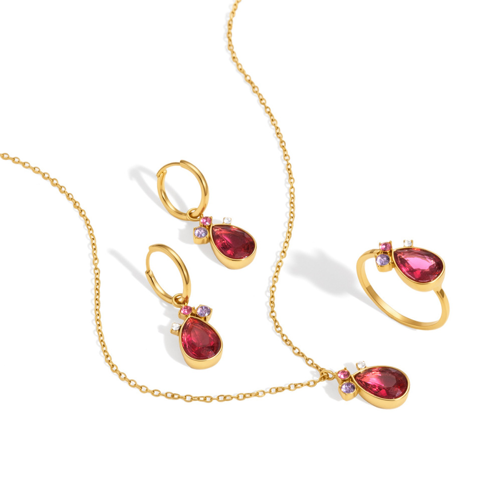 Ensembles De Colliers Pour Femmes En Acier Inoxydable, Étanches, Couleur Or Et Zircon, Avec Gouttelettes Image4