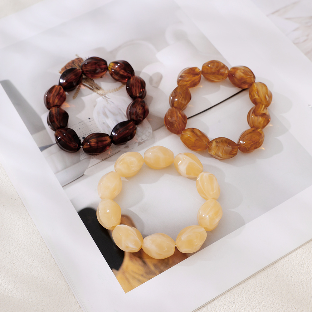 Bracelets Perlés Pour Femmes, Collection Simple, Style Rétro, Forme Irrégulière, Dégradé De Couleurs, En Résine. Image3