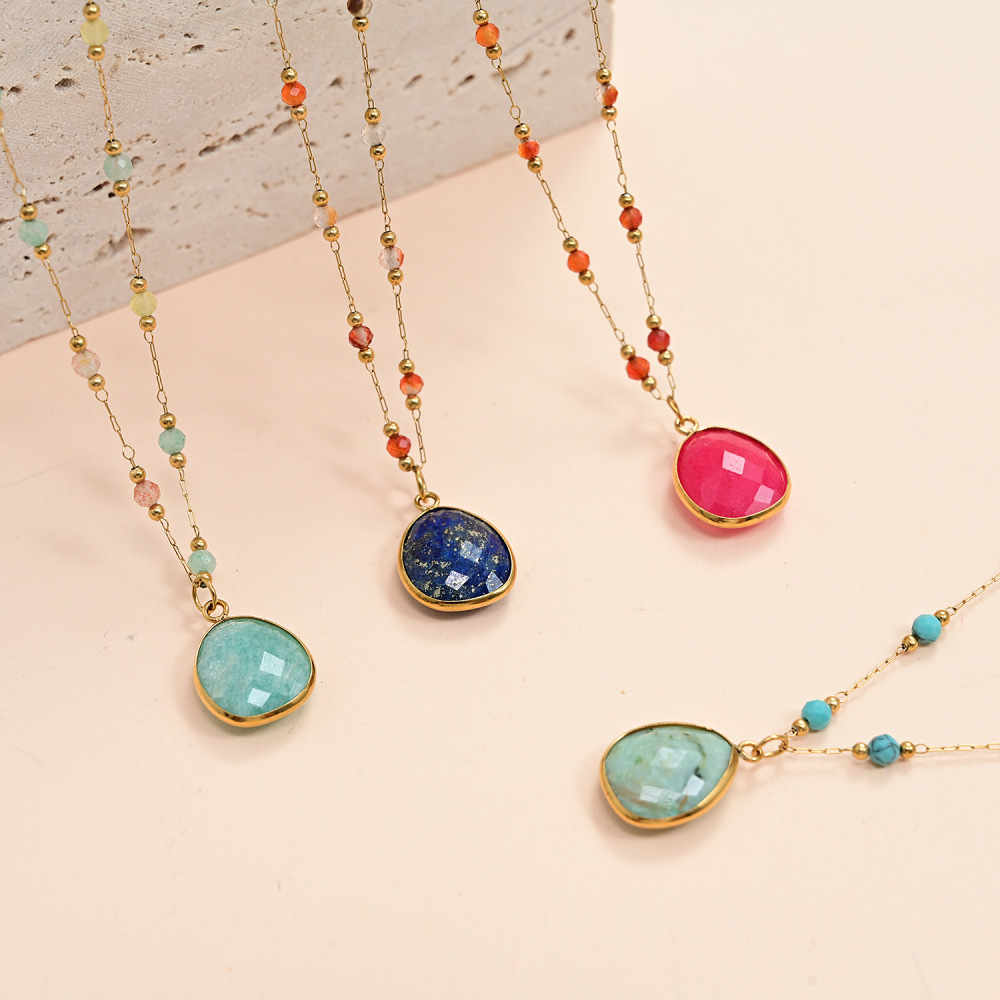 Colliers Pendentifs Pour Femmes En Acier Inoxydable, Pierre Naturelle, Couleur Or, Perles Daily Droplet De La Série Classique Image4