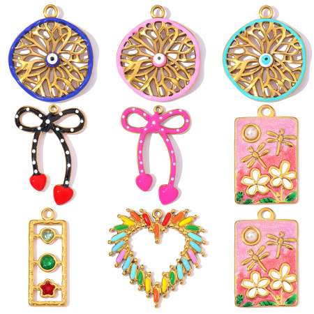 Pendentif Femme En Acier Inoxydable Étanche Couleur Or, Motif Fleur En Émail Doux, Collection Romantique