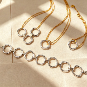 Ensembles De Bijoux Pour Femmes De La Série Luxueuse, Au Style Rétro Irrégulier, En Acier Inoxydable Étanche Et Couleur Or h5 Image3