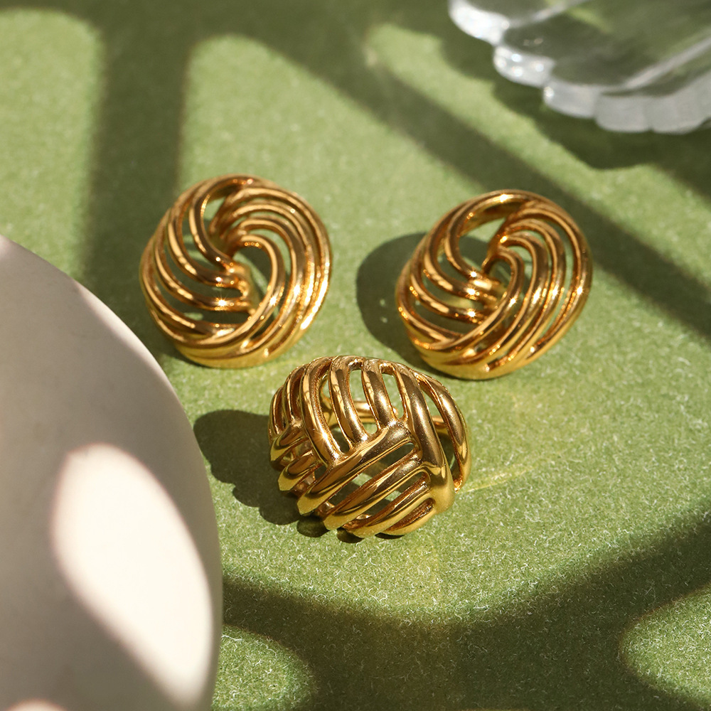 Boucles D'Oreilles Puces Pour Femmes En Acier Inoxydable Ajouré, Étanches, Couleur Or Image2