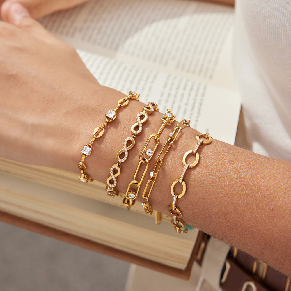 Bracelet Chaîne Pour Femme Infinity En Acier Inoxydable Étanche Couleur Or Avec Zircon Image4