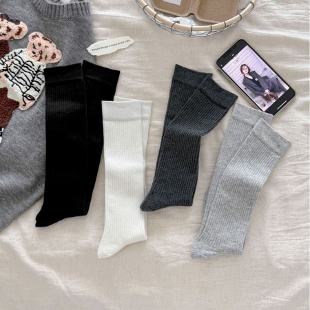 Chaussettes Mi-Mollet Basiques Pour Femmes, Légèrement Rebondissantes, De Couleur Unie 2