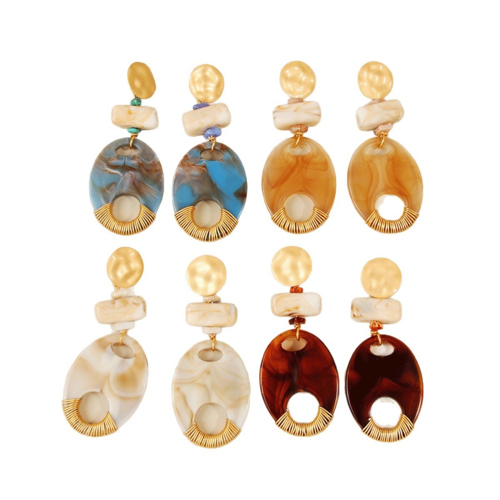 Boucles D'Oreilles Pendantes Pour Femmes, Style Rétro, Forme Irrégulière, Dégradé De Couleurs, En Acier Inoxydable Étanche, Collection Simple Series Image3