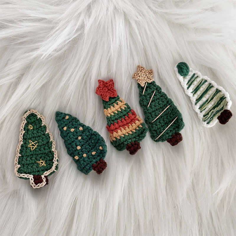 Pinces À Cheveux En Coton Tissé, Motif Plante De Noël Mignon Et Simple Image3