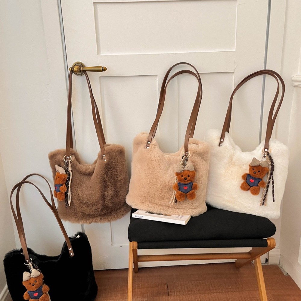 Sacs À Bandoulière Carrés Pour Femmes, Style Décontracté, Couleur Unie, Imitation Fourrure Duveteuse Image2