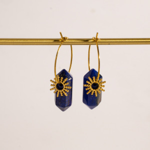 Boucles D'Oreilles Pendantes Pour Femme, Style Bohème Ethnique, En Acier Inoxydable, Couleur Or, En Forme De Soleil Et D'Étoile, Avec Pierre Naturelle. Design Ethnique. h5 Image3