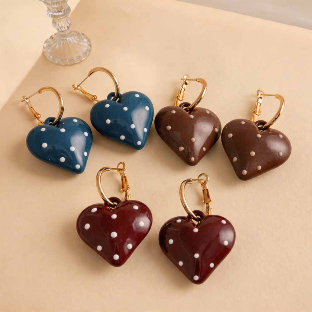 Boucles D'Oreilles Pendantes En Fer À Pois Sweet Heart Pour Femmes Image3