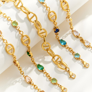 Bracelet Chaîne Simple En Acier Inoxydable Étanche Couleur Or Avec Zircon Pour Femme h5 Image2