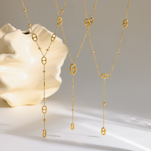 Colliers À Maillons Pour Femmes, Collection Simple Series Daily Geometric Shape, En Acier Inoxydable, Couleur Or, Étanches. h5 Image4