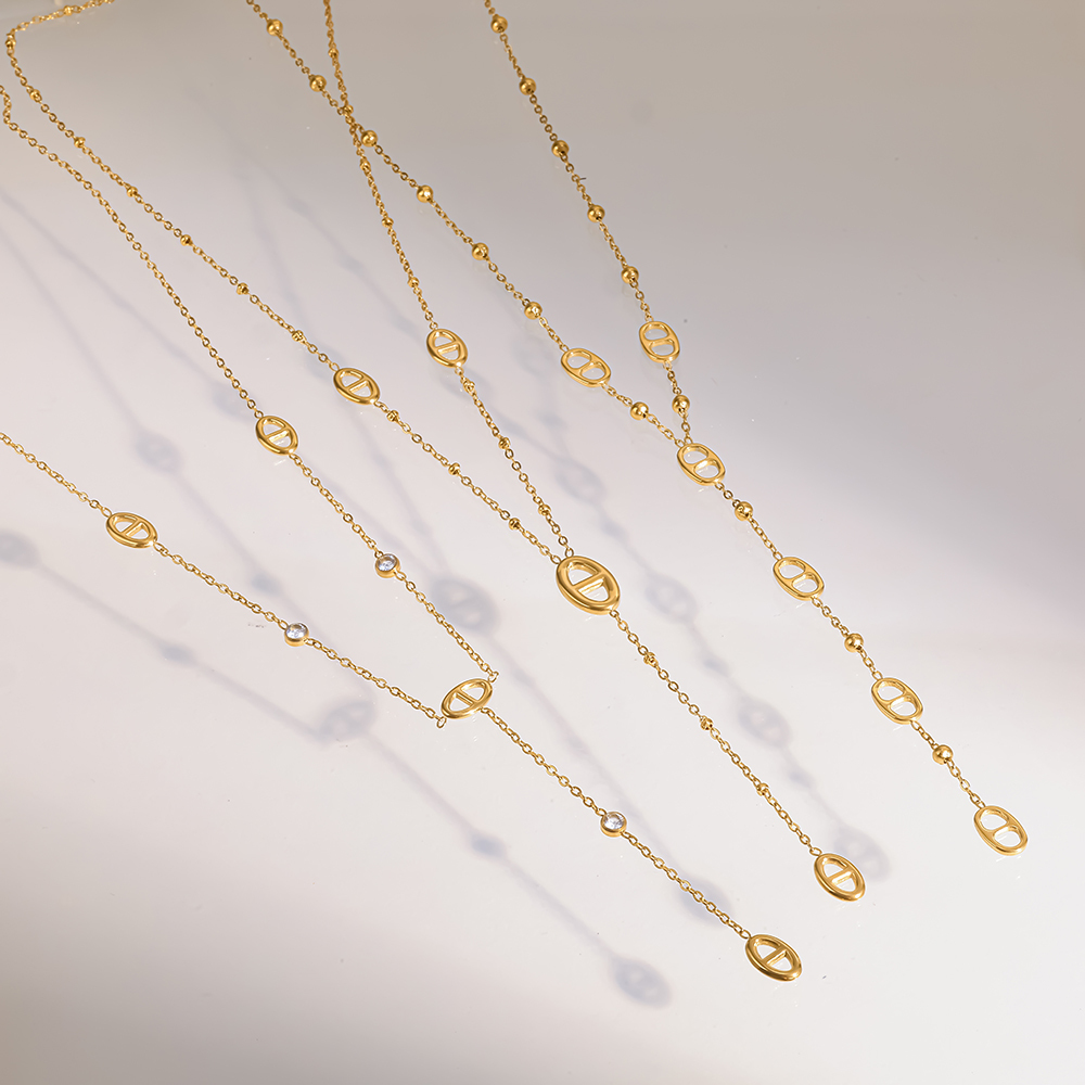 Colliers À Maillons Pour Femmes, Collection Simple Series Daily Geometric Shape, En Acier Inoxydable, Couleur Or, Étanches. h5Image2