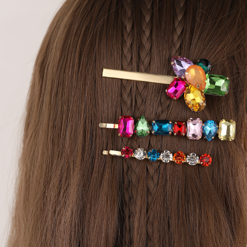 Pinces À Cheveux De Luxe Rétro À Fleurs, Forme Irrégulière, Alliage De Couleurs Mélangées, Strass Et Pierres Artificielles Image3
