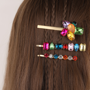 Pinces À Cheveux De Luxe Rétro À Fleurs, Forme Irrégulière, Alliage De Couleurs Mélangées, Strass Et Pierres Artificielles h5 Image3