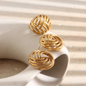 Boucles D'Oreilles Puces Pour Femmes En Acier Inoxydable Ajouré, Étanches, Couleur Or h5 Image3