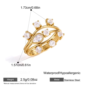 Ensembles De Bagues Simple Series Elegant Drople Forme Irrégulière Acier Inoxydable Étanche Couleur Or Zircon h5