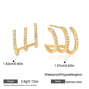 Boucles D'Oreilles Puces Pour Femmes, Forme Irrégulière, En Acier Inoxydable, Couleur Or, Étanches, Avec Zircon. Collection Simple, Pour Tous Les Jours. h5
