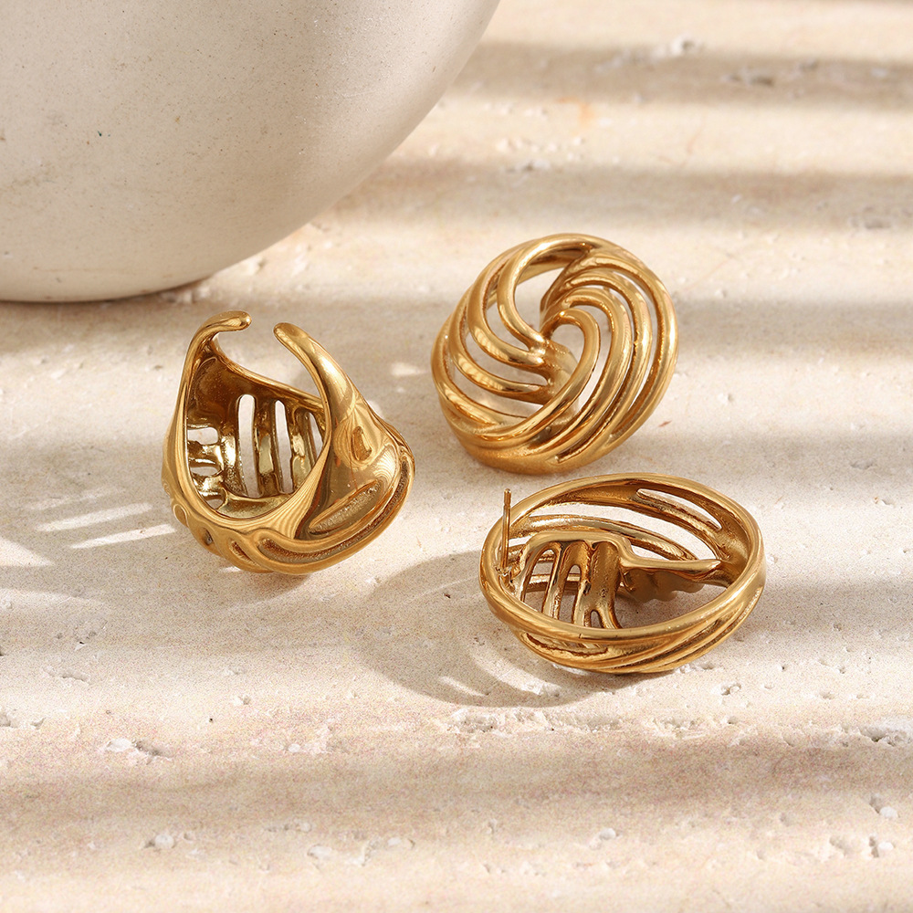 Boucles D'Oreilles Puces Pour Femmes En Acier Inoxydable Ajouré, Étanches, Couleur Or Image4