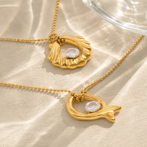 Colliers Pendentifs Pour Femmes En Acier Inoxydable Étanche, En Forme De Coquillage, Couleur Or Et Zircon h5 Image3