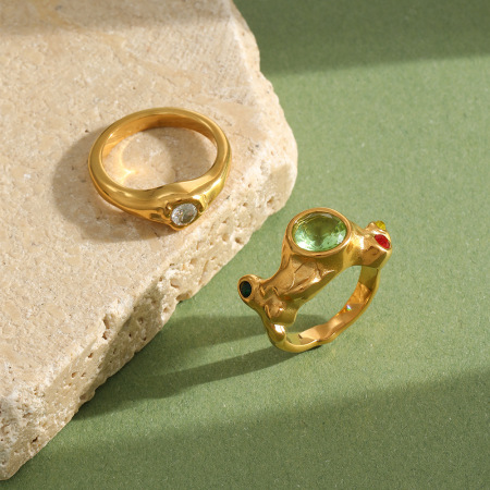 Bagues Pour Femmes En Acier Inoxydable Doré, Style Rétro, Avec Zircon Et Pierre Précieuse, Collection Classique. 2