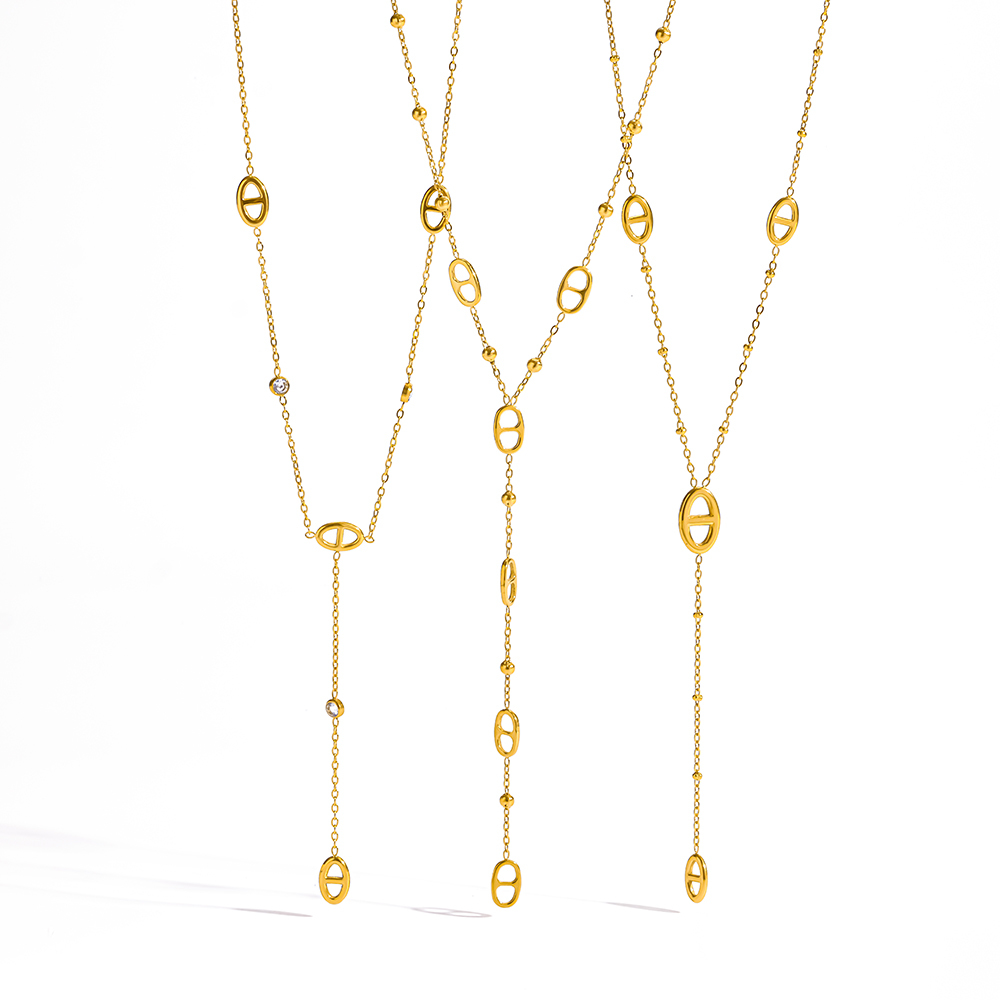 Colliers À Maillons Pour Femmes, Collection Simple Series Daily Geometric Shape, En Acier Inoxydable, Couleur Or, Étanches. h5Image5