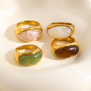 Bagues Tendance En Acier Inoxydable Doré, Forme Elliptique, Dégradé De Couleurs, Étanches. h5 Image2