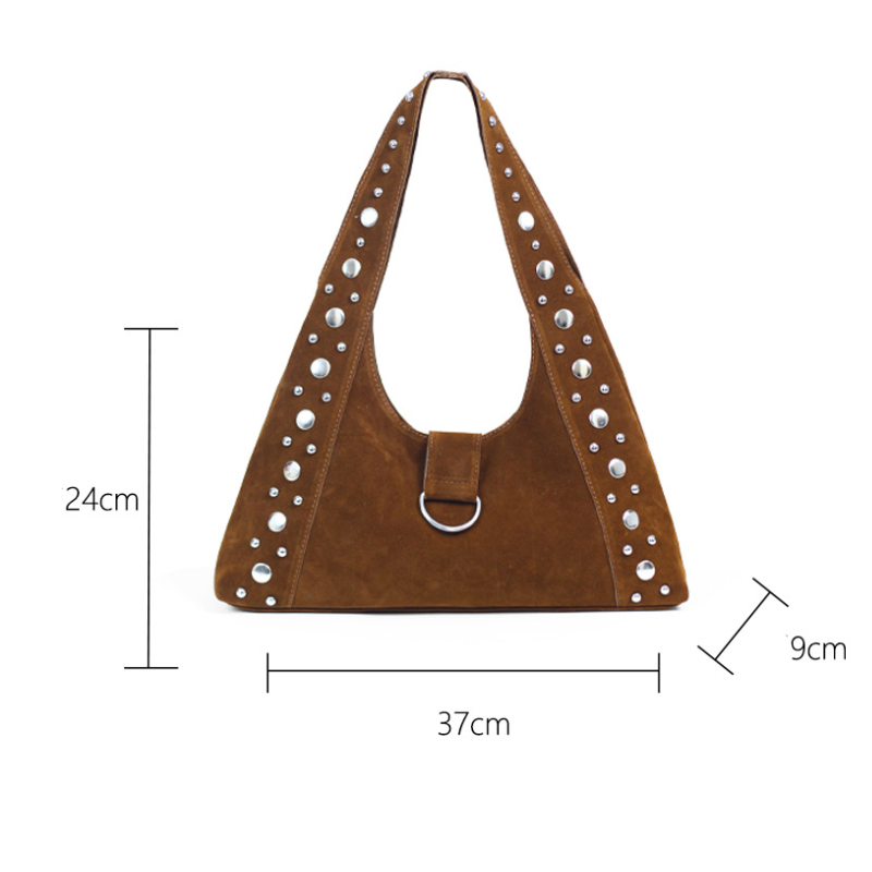 Sacs Bandoulière Femme Style Décontracté Avec Détails Métalliques, Clous Et Rivets En Daim Uni h5Image10